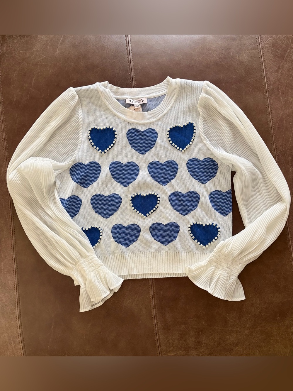 NWT Nanette Lepore sweater, Blue Hearts - Medium